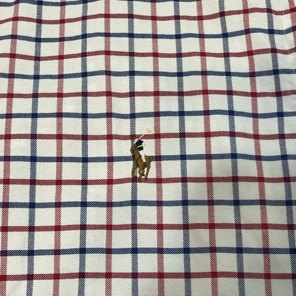 Polo Ralph Lauren Shirt Mens XL Classic Fit red blue Stripped Plaid Long Sleeve